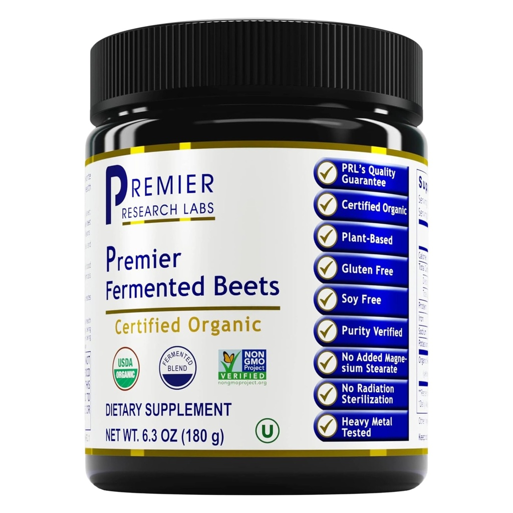 Premier Research Labs Premier Fermented Beets - Beet Root Powder Fermented, Organic Fermented Beets for Men & Women, Beetroot, Nitrates, Υποστήριξη πίεσης αίματος, USDA Organic - 6.3 Oz Jar