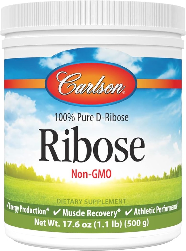 Carlson - Ribose, 100% καθαρό D-Ribose, μη-GMO, Παραγωγή Ενέργειας, Ανάκτηση μυών & Αθλητική Απόδοση, 17,6 oz (500 g)