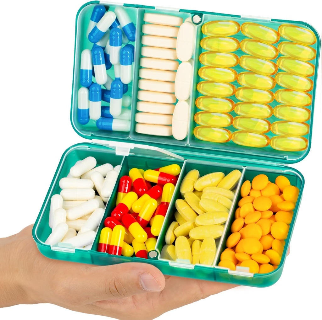 Yaklim Manyetik Seyahat Pill Organizer, Karşılaştırmalı Pill Box, Etiketlerle Büyük Vitamin Organizer, Daily Pill Case Medicine Organizer, Big Supplement Organizer Magnet Pill Container Green