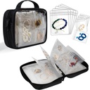 Travel Jewel Organizer Case Gap Jeweller Storage Book Binder Bag for Earrings, Yüzükler, Elbiseler, Siyah