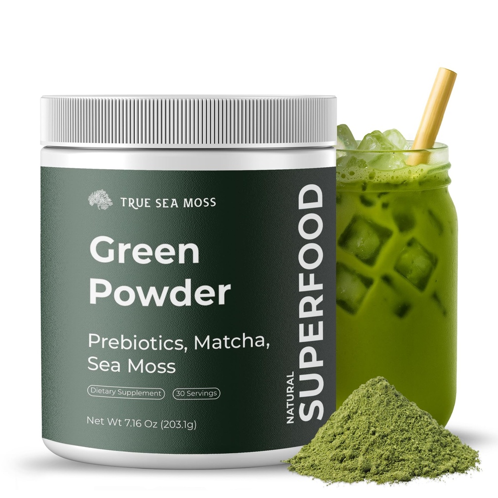 Dgestive & Gut Health için Matcha ile Süper Yeşiller - Probiyotikler, Prebiyotikler, Enzymes & Sea Moss - Vegan Superfood Toz Bloating & Regularity - 30 Hizmetler