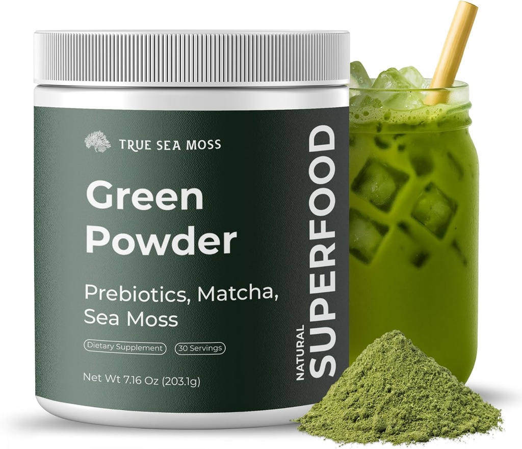 Super Greens Powder with Matcha for Digestive & Gut Health – 25 Βιολογικά Superfoods με Προβιοτικά, Πρεβιοτικά, Ένζυμα & Θαλάσσια Μος – Vegan Superfood Powder for Bloating & Regularity - 30 Services