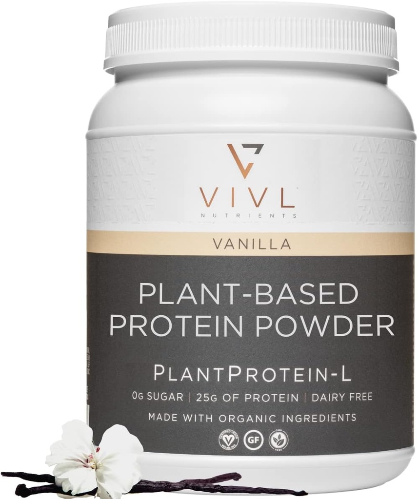 Plant protein-L Toz Vanilla, Vegan, Organik, No Dairy, No Sugar, No Gluten, Keto, Low Carb, Temiz Malzemeler, Low Fodmap, Erkekler ve Kadınlar için, 25g, 27 Hizmet, 33oz
