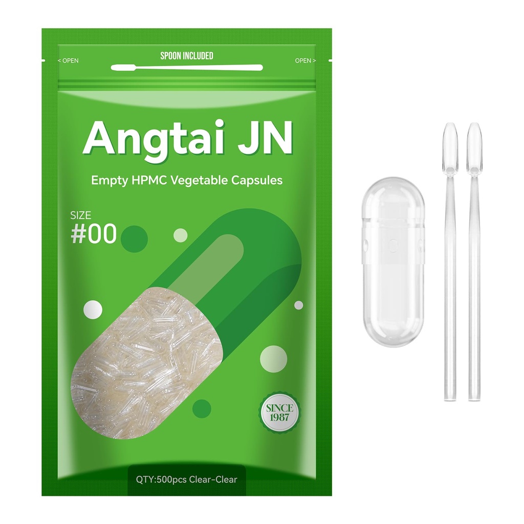 Κενές κάψουλες,AngtaiJN 500 Clear Vegetarian Κάψουλες,Μέγεθος 00 DIY κάψουλες χάπια που γεμίζουν άδεια κάψουλες,με Micro Lab Spoon,Kosher,ISO9001,Gluten Free, Halal Certified,Non-GMO Certified