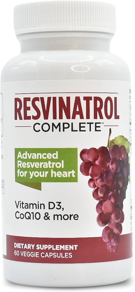Καψάκια, 60 Count- Resveratrol συμπλήρωμα υποστηρίζει υγιή γήρανση, την υγεία της καρδιάς, και ανοσοποιητική λειτουργία με Quercetin, εκχύλισμα σπόρων σταφυλιών, βιταμίνη D3 και CoQ10