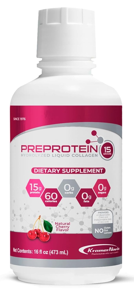 PreProtein 15® Sıvı Hidrolyzed Collagen, Protein (16 FL Oz) – Sugar-Free, Cherry Flavor, Amino Asits, Fat Free & Gluten Free Supplement for Bariatric Hastaları, Yara Kurtarma, Diiyaliz