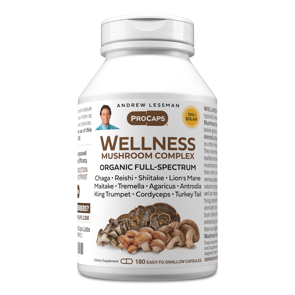ANDREW LESSMAN Wellness Mushroom Kompleksi 180 Capsules - Organik Full Spectrum 11 Mushrooms - Destekler Genel Sağlık ve Vitality - Hayır Katkılar. Mushroom Kompleksi Tamam