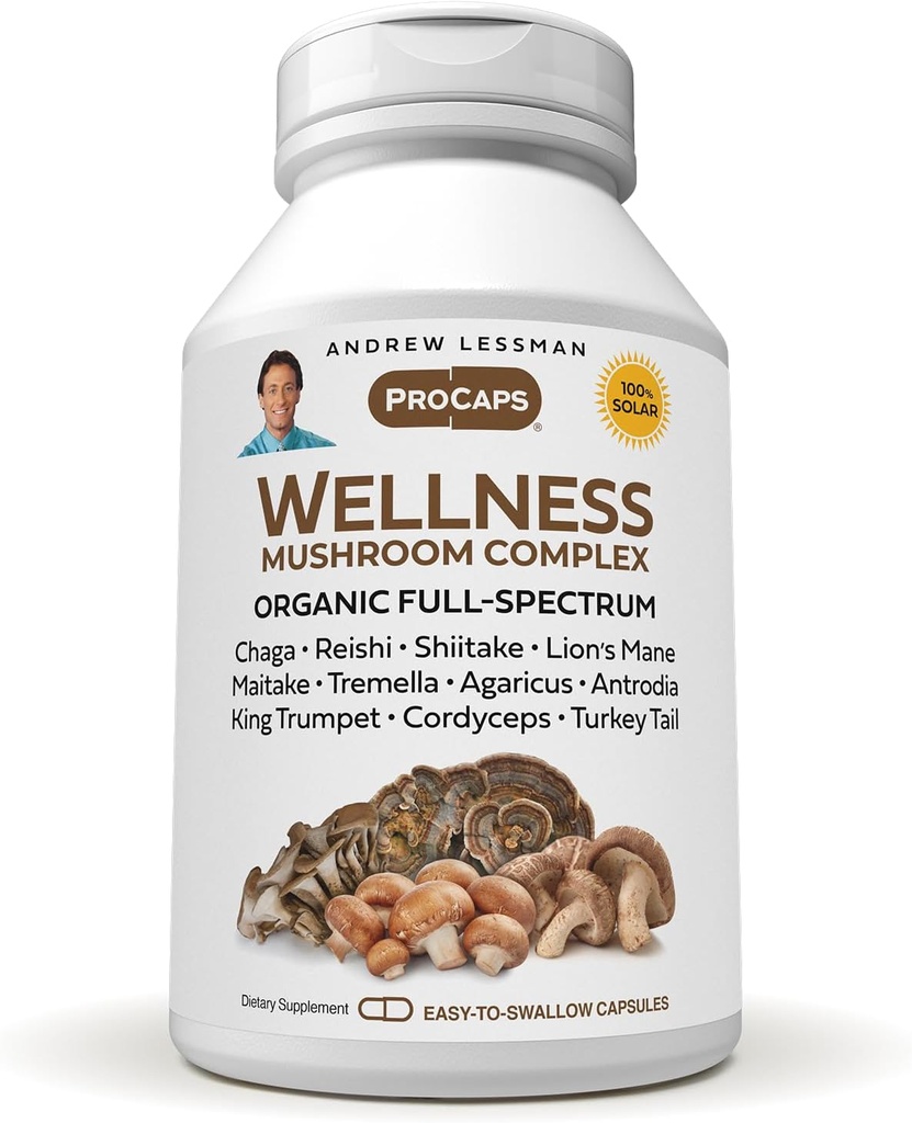 ANDREW LESSMAN Wellness Mushroom Kompleksi 180 Capsules - Organik Full Spectrum 11 Mushrooms - Destekler Genel Sağlık ve Vitality - Hayır Katkılar. Mushroom Kompleksi Tamam