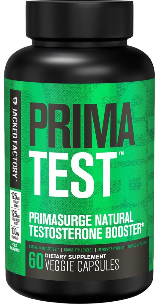 Jacked Factory testosteron ATM for Men PRIMASURGE - w/Tongkat Ali, PrimaVie, Ashwagandha - Boost Vitality, Kas Büyüme ve Enerji | Doğal Test ATM Supplement - 60 Veggie Pills