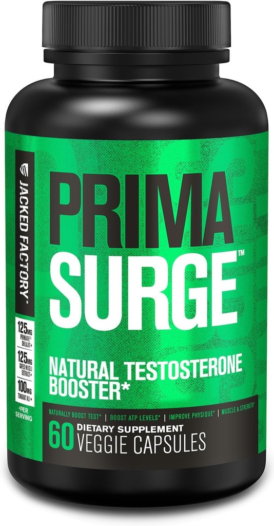 Jacked Factory testosteron ATM for Men PRIMASURGE - w/Tongkat Ali, PrimaVie, Ashwagandha - Boost Vitality, Kas Büyüme ve Enerji | Doğal Test ATM Supplement - 60 Veggie Pills