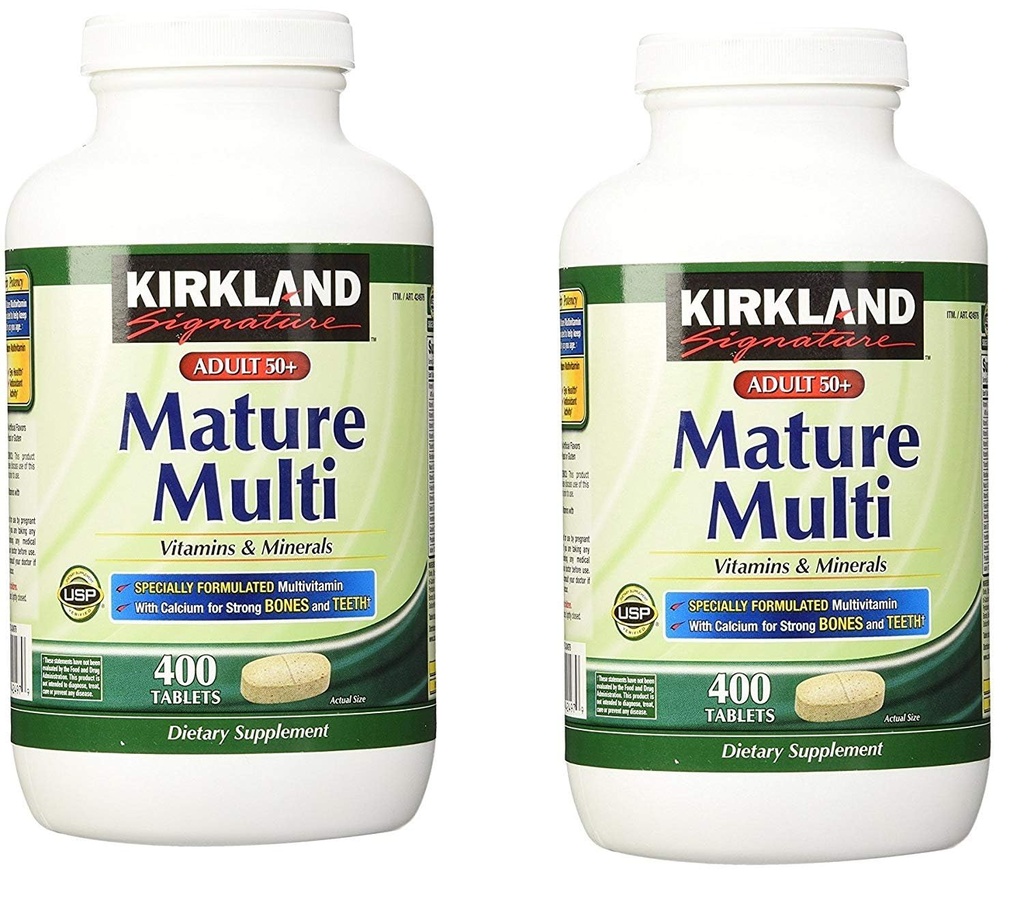 Kirkland Signature Adult 50+ Multi Vitamins & Minerals, 400 Tablet (2 Pack)