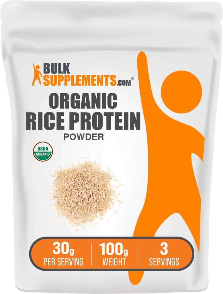 BulkSupplements.com Βιολογική σκόνη πρωτεΐνης ρυζιού - Vegan Plant Protein, Unflavored - Vegan & Gluten Free, 30g per Serving, 100g (3.5 oz) (Pack of 1)
