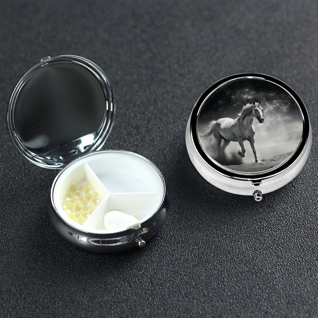 Yuvarlak Pill Box 3 Pill Box Pill Box Pill, seyahat için Pill Case White Horse ve Asteroid Pill Vitaminler için Organize Pill Box Case