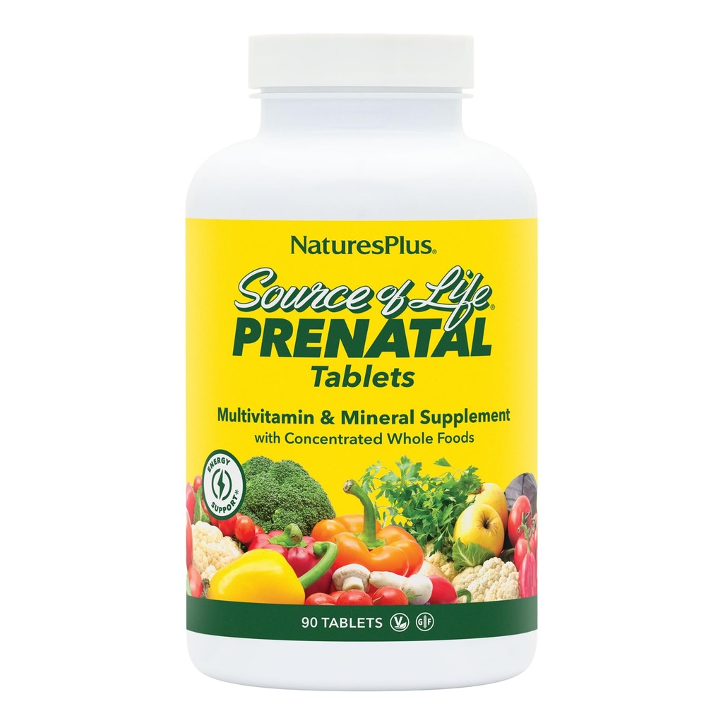 Natures Plus Life Prenatal Kaynağı - 800 mcg Folate, 90 Vejetaryen Tabletler - Iron & Food ile Tüm Doğal Prenatal Vitamin & Mineraller - Optimal Sağlık & Enerji - Gluten-Free - 45 Hizmetler