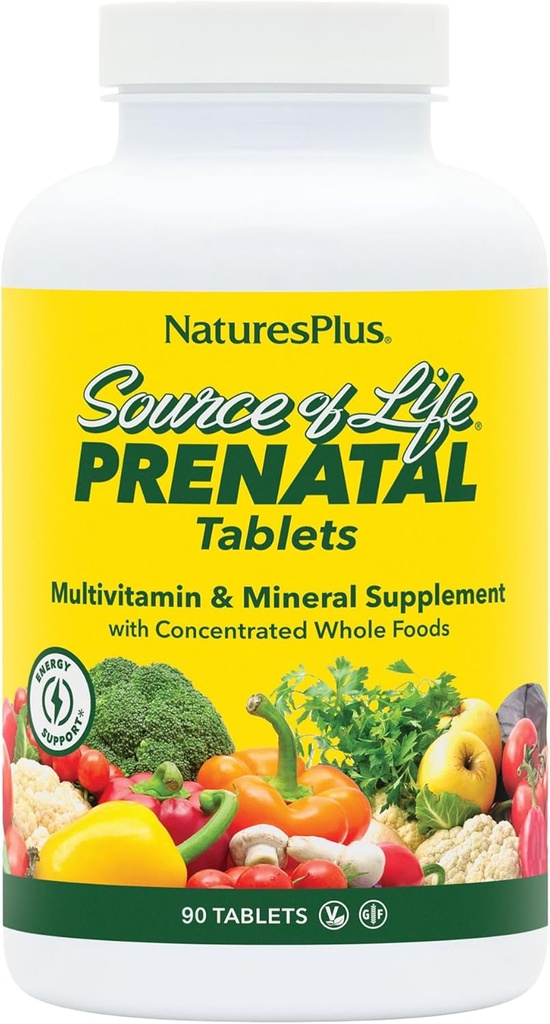 Natures Plus Life Prenatal Kaynağı - 800 mcg Folate, 90 Vejetaryen Tabletler - Iron & Food ile Tüm Doğal Prenatal Vitamin & Mineraller - Optimal Sağlık & Enerji - Gluten-Free - 45 Hizmetler