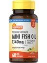 Sundance Mini Fish Oil Softgels 1340 mg | 60 Kont | Controls Fish Burps | Premium Strength Formula with Omega-3 | Natural Lemon Flavor | Non-GMO ve Gluten Free Supplement Supplement