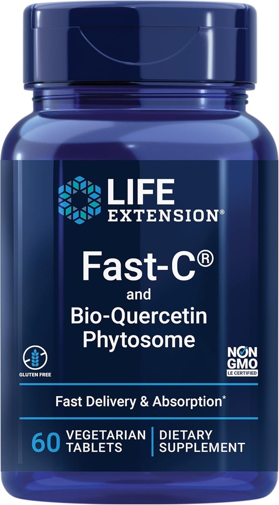 Life Extension Fast-C® and Bio-Quercetin®, Hızlı teslimat ve Apsiyon, C, Fenugreek, Immune Support, Magnezyum, Gluten-Free, Non-GMO, Vegetarian, 60 Tabletler