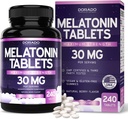 Melatonin 30mg Tabletleri Yetişkinler için (240 Tablet) - Hızlı Dissolve Tablet 30 mg of Melatonin Per Tablet - Gluten-Free, Non-GMO, 100% Vegetarian, & Great Tasting - Mix Flavor - Made in USA