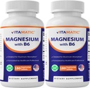Vitamatic Magnesium with B6-180 Vegetarian Tablets (Uncoated) - Προστέθηκε B6 για μέγιστη απορρόφηση - Υποστηρίζει τους μυς, τις αρθρώσεις και την καρδιακή υγεία - 2 Pack