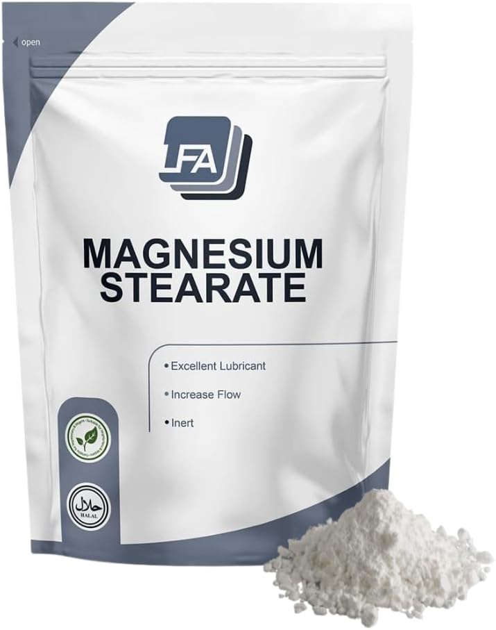 Μαγνήσιο Στεατικό Σκόνη - Ξηρό Λιπαντικό - 1kg (2, 2 lb) Αντισκληρυντικό & Flowing Agent for Tablet Press Machine Χάπια & Καψάκιο Mix - Χαλάλ - Κοσέρ - Vegan