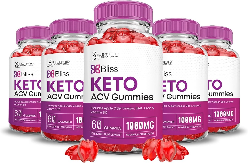 Justified Laboratories (5 Pack Bliss Keto ACV Gummies Advanced Formula 1000MG X 10 Bliss, Pomegranate Beet Juice B12 Vegan Non GMO 300 Gummys
