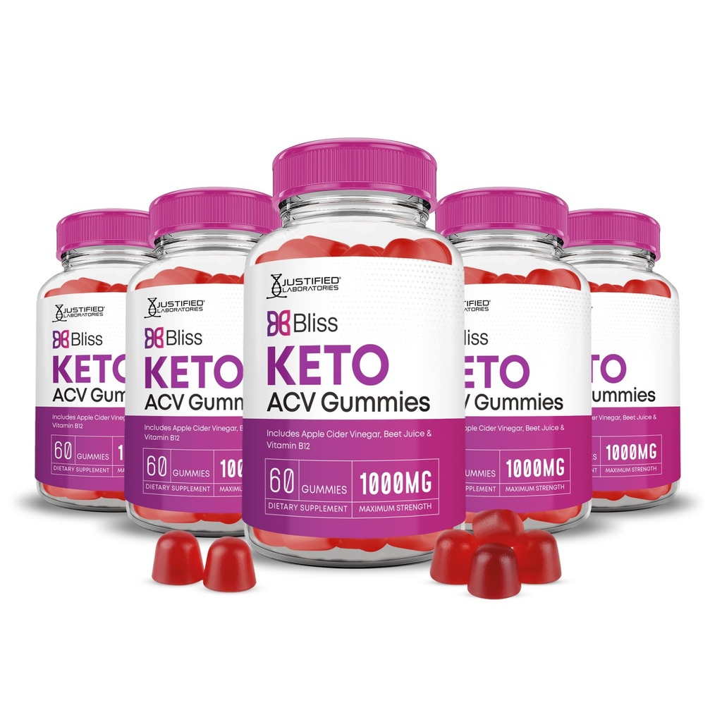 Justified Laboratories (5 Pack Bliss Keto ACV Gummies Advanced Formula 1000MG X 10 Bliss, Pomegranate Beet Juice B12 Vegan Non GMO 300 Gummys