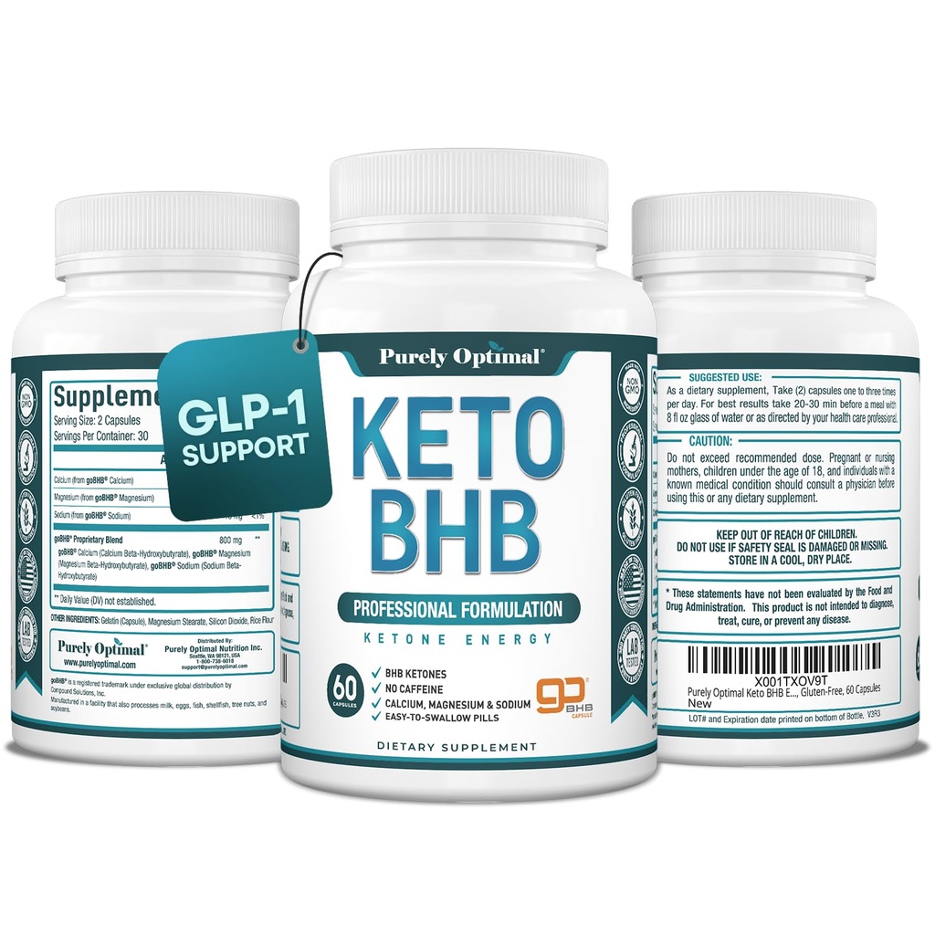 Purely Optimal Keto BHB Capsules – Exojen Ketone Pills for Ketosis Support, Sustained Energy, Focus & Metabolism – for Women & Men, 60 Capsulesm - for Women & Men, 60 Capsules
