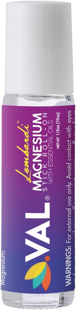 VAL Lombardi Magnezyum Stick Rollon with Peppermint & Other Essential Oils - Kafanız için Soğutma Konağı. Metal Roller. ABD'de 10 ml.
