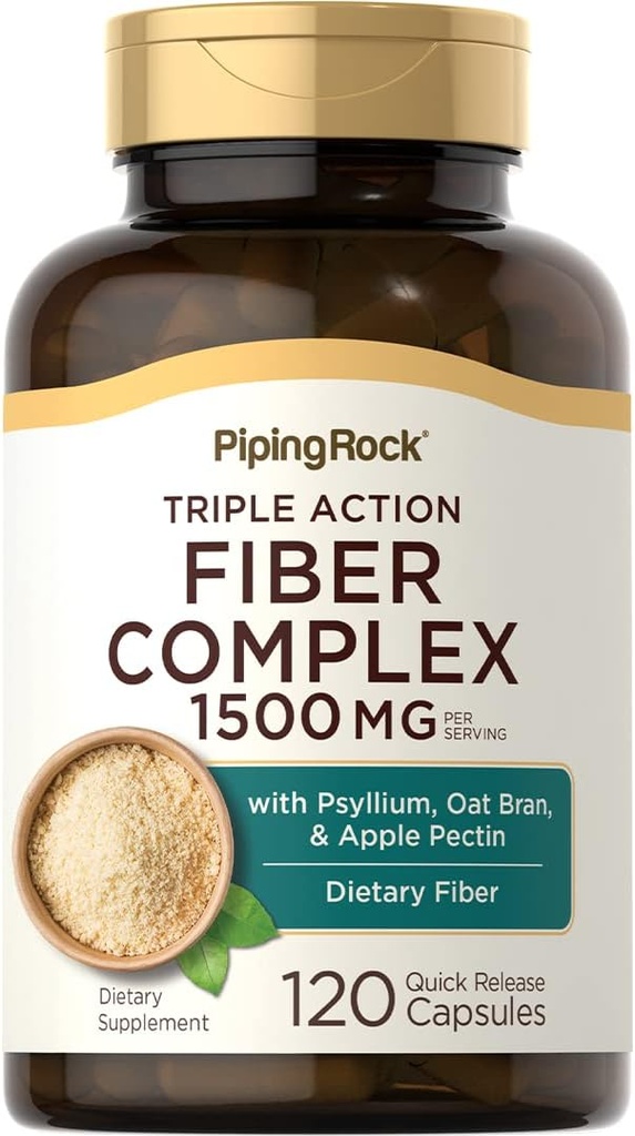 Piping Rock Fiber Kompleksi | 1500 mg | 120 Capsules | Triple Action Pills | Psyllium, Oat Bran ve Apple Pectin | Non-GMO, Gluten Free