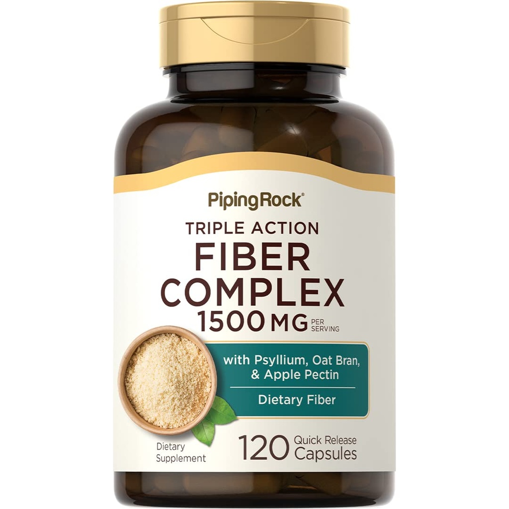 Piping Rock Fiber Kompleksi | 1500 mg | 120 Capsules | Triple Action Pills | Psyllium, Oat Bran ve Apple Pectin | Non-GMO, Gluten Free