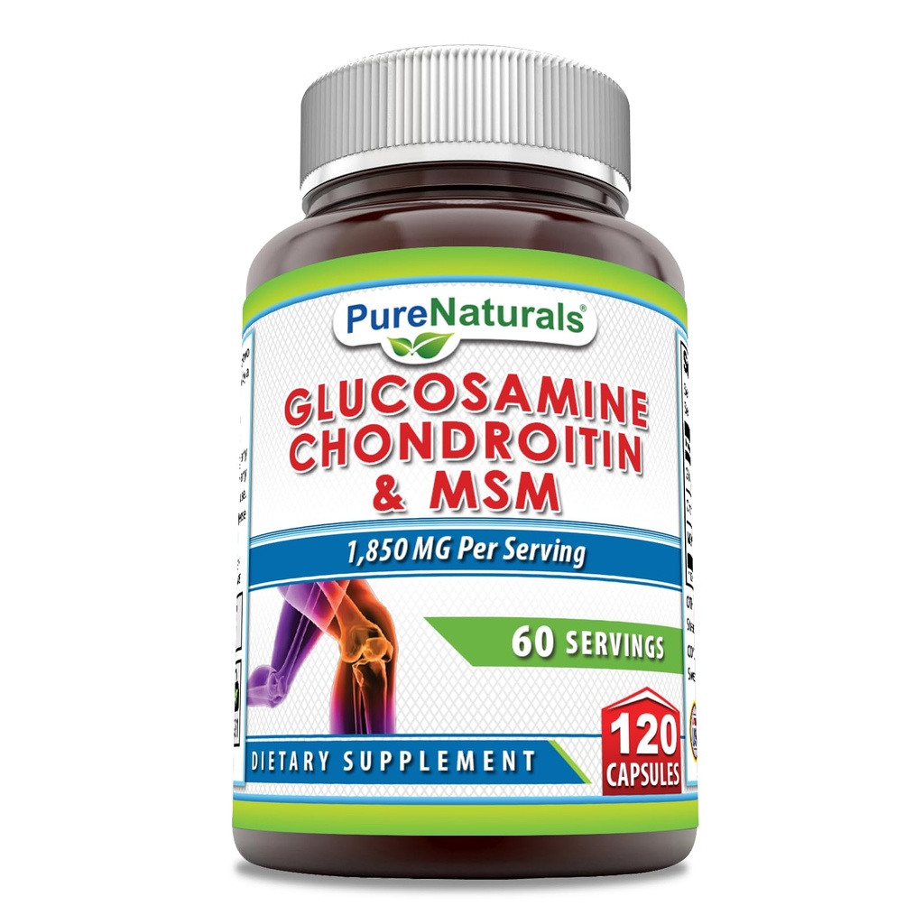 Pure Naturals Glucosamine Chondroitin & MSM Supplement | 1850 Mg per Serving | 120 Capsules | Non-GMO | Gluten-Free | Made in USA