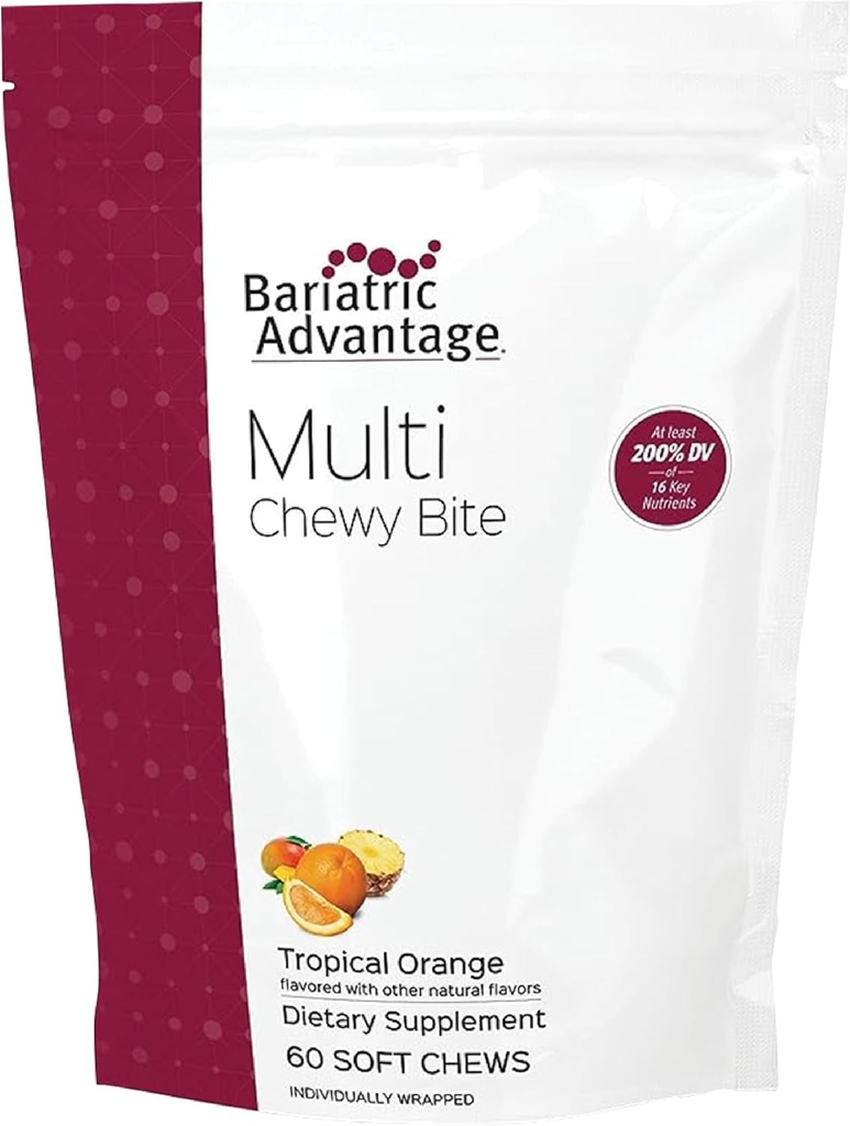 Bariatrik Avantajı Çok Chewy Bite - Bariatrik Cerrahi Hastaları için Yumuşak Chew Multivitamin - Folic Acid, Vitamin D3 & More - Tropikal Orange Flavor - 60 Count