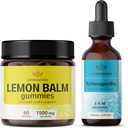 HERBAMAMA Limon Balm ve Ahwagandha Kit - Limon Balm Gummies & Ashwagandha Liquid Drops 2 fl oz - Vegan, Non-GMO, Alkol & Gelatin-Free - 2 Pack