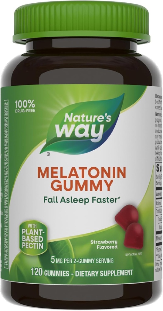 Nature's Way Adult Melatonin Gummies, Supports Restful Sleep*, Fall Asleep Faster*, Strawberry Flavored, 5 mg Melatonin Gummies per 2Gummy Service, 120 Count Count