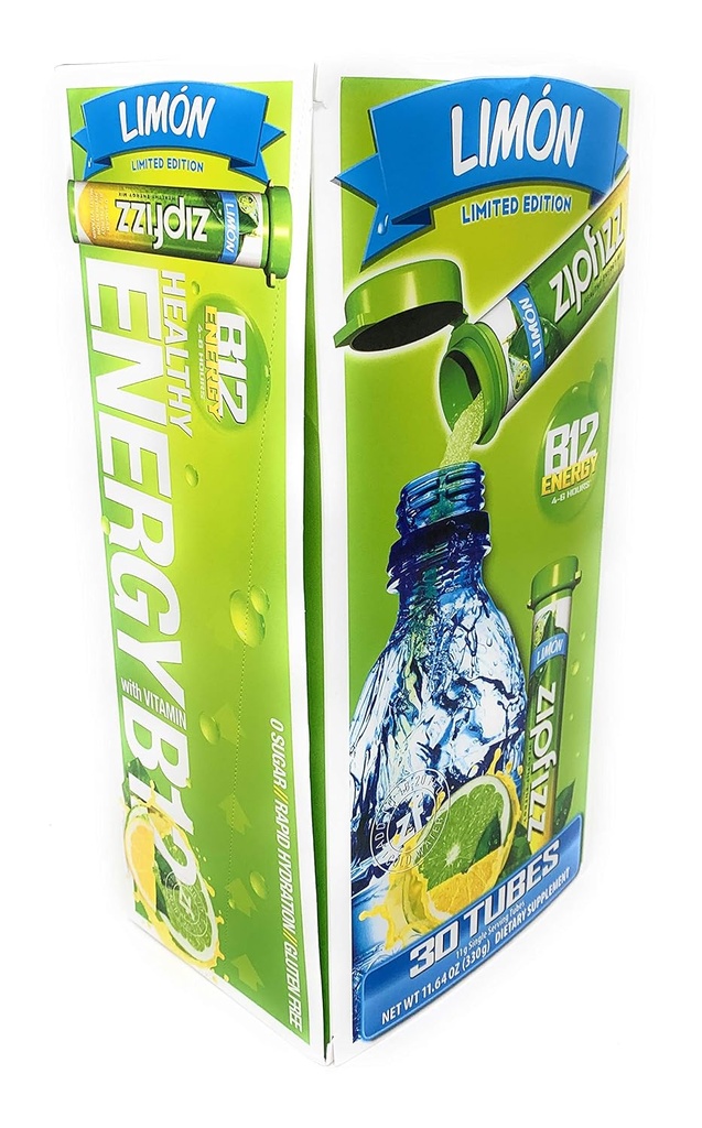 Zipfizz B12 Energy 30 Tubes Diyetary Supplement Limon (limited Edition), 11.64 Ounce