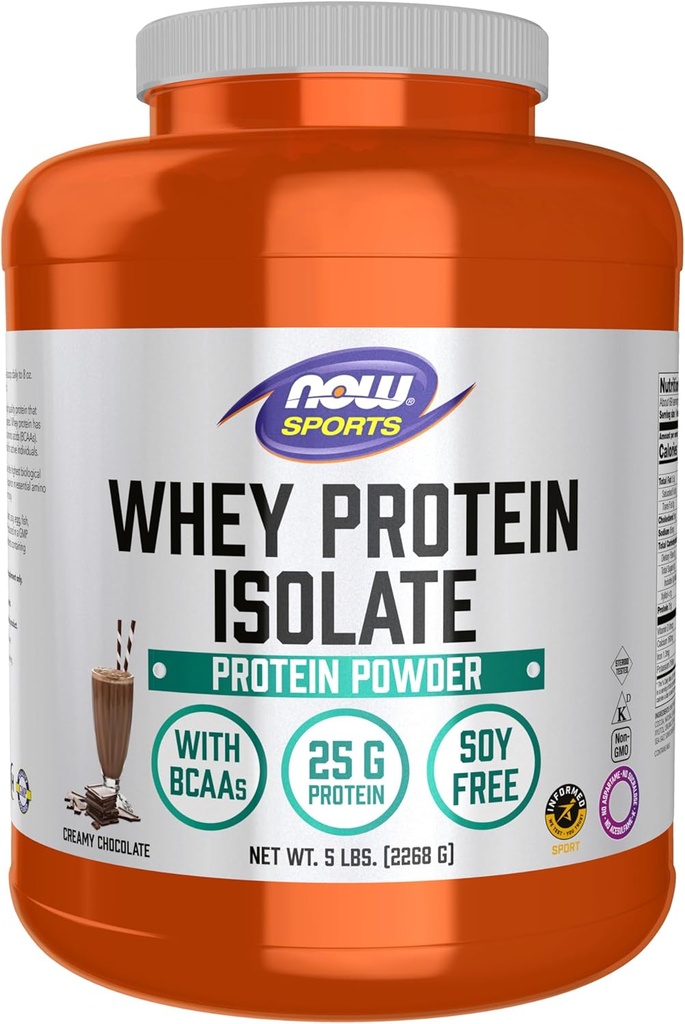 Τώρα τρόφιμα Αθλητική Διατροφή, Whey Protein Isolate, 25 G με BCAAs, κρεμώδη σκόνη σοκολάτας, 5-Pound