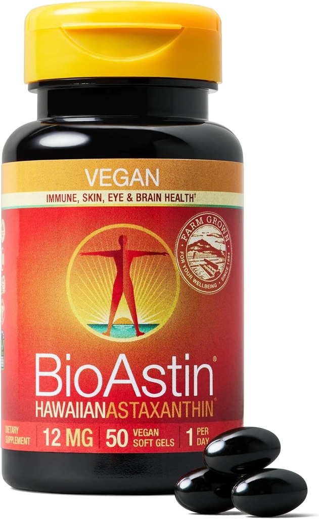 Nutrex Hawaii Vegan BioAstin Hawaii Astaxanthin - 12 mg, 50 Softgels - Farm-Direct Premium Antioksi Supplement to Support Eye, Skin, Joint & Immune System Health - Vegan, Non-GMO & Gluten-Free-GMO & Gluten-Free