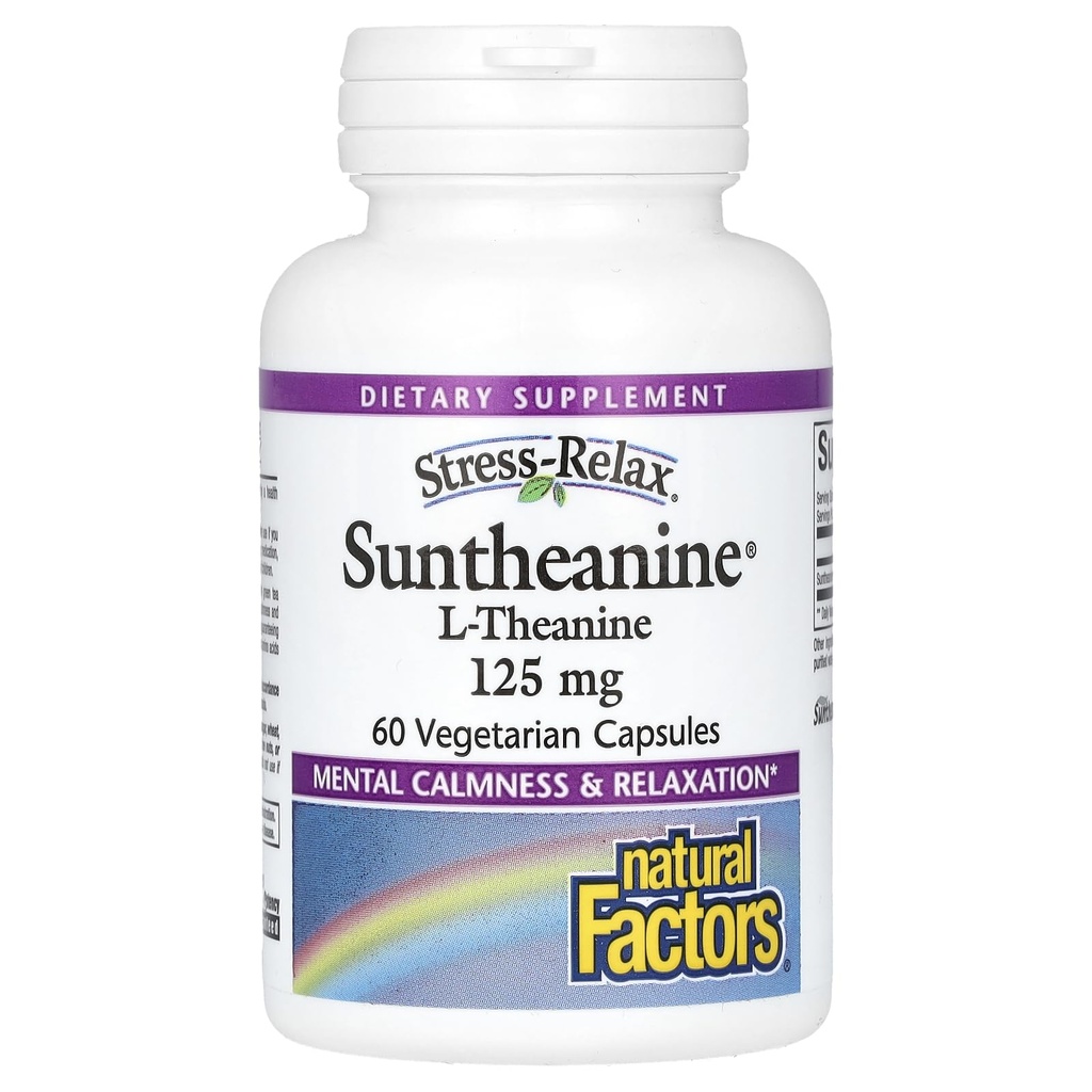 Doğal Faktörler Stres-Relax Suntheanine L-Theanine 125 mg, Ruh Calmness ve Rahatlama Desteği, 60 Capsules