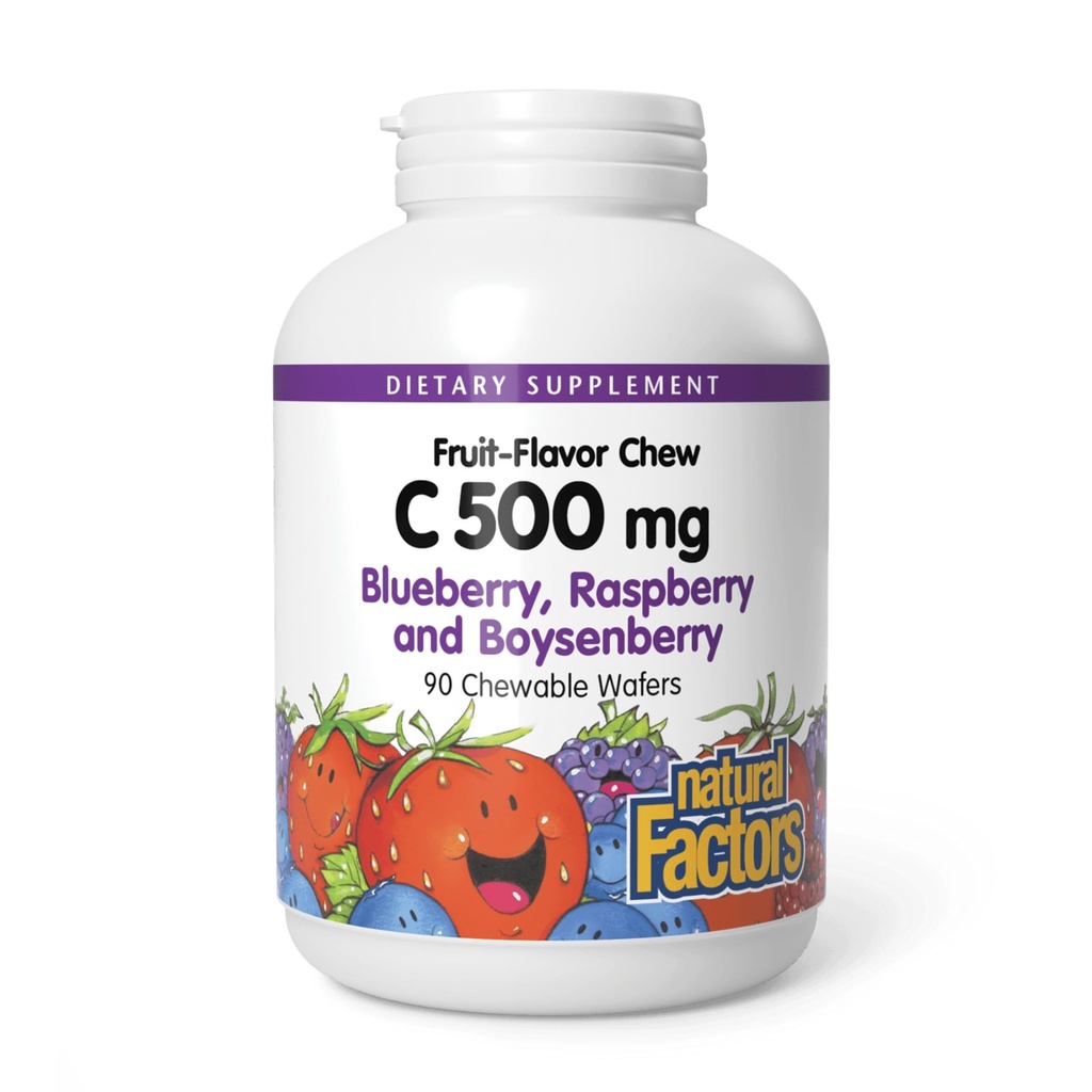 Doğal Faktörler, Çocuklar C 500 mg Uygun Vitaminler, Immune Health, Bones, Teeth and Gums, Blueberry, Raspberry and Boysenberry, 90.