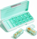 AM PM Pill Organizer 2 Times A Day, 7 Day Pill Box Weekly Pill Organizer Travel with Ayrı konteyner, Portatif Günlük Tıp Planlayıcı Vitamini Davası, Fish Oils, Supplements (Green)