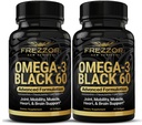 FREZZOR Omega 3 Black for Joint Care & Comfort - Yeni Zelanda Yeşil Lipped Mussel Oil Capsules; UAF1000+ Super Antioksi, No Fishy Aftertaste, 60 Count (Pack of 2)