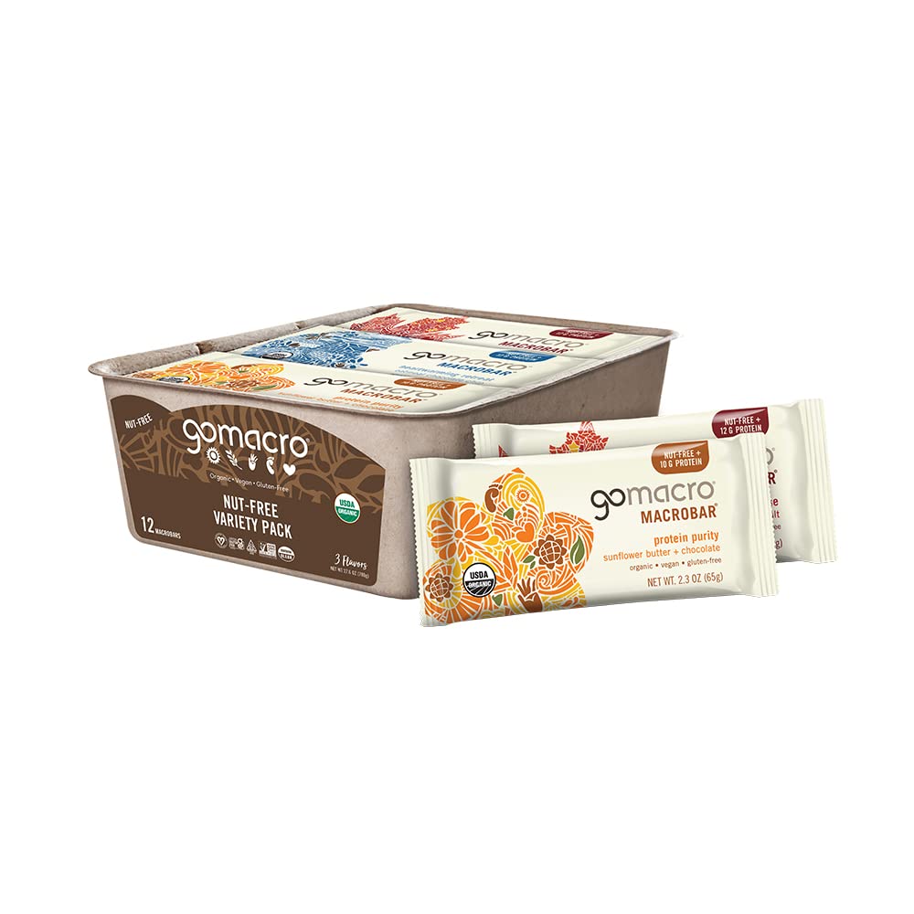 GoMacro MacroBar Organic Vegan protein Bars, Nut Free Diversity Pack, 2.3 Oz, 12 Count