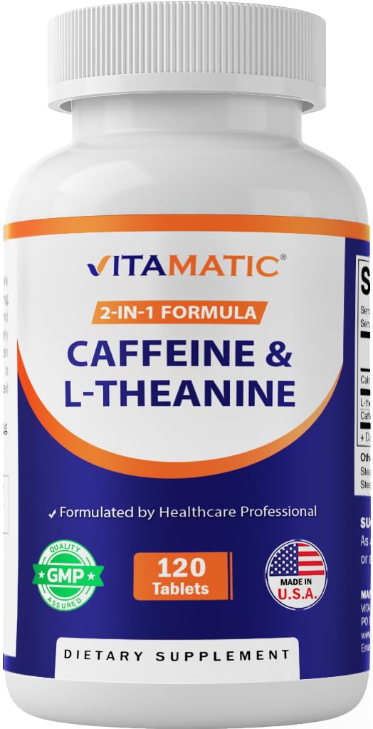 Vitamatic L-Theanine 200 mg ile Caffeine 100 mg - 120 Vejetaryen Tabletler Odaklı Enerji ve Zihinsel Clarity Supplement