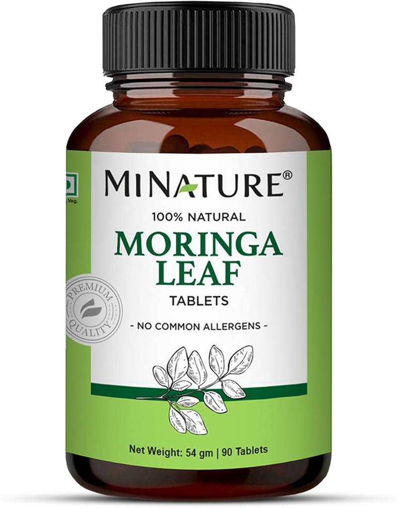 Moringa Leaf Tabletleri - 90 Tabletler, 1000 mg| mi Nature | 100% Natural Moringa| Antioksi| Moringa Leaf Toz | C |Vegan | Hindistan'dan |
