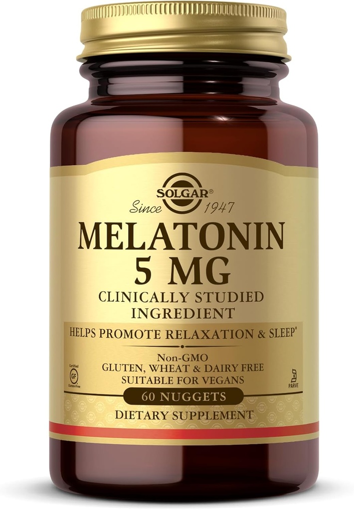 Solgar Melatonin 5 mg, 60 Nuggets - Rahatlama ve Rest - Klinik olarak Studied Melatonin - Vegan, Gluten Free, Süt Free, Kosher - 60 Hizmet