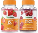 Lifeable Vitamin D 5000 IU + Demir C, Gummies Sche - Great Tasting, Vitamin Tamam, Gluten Free, GMO Free, Chewable Gummy Gummy