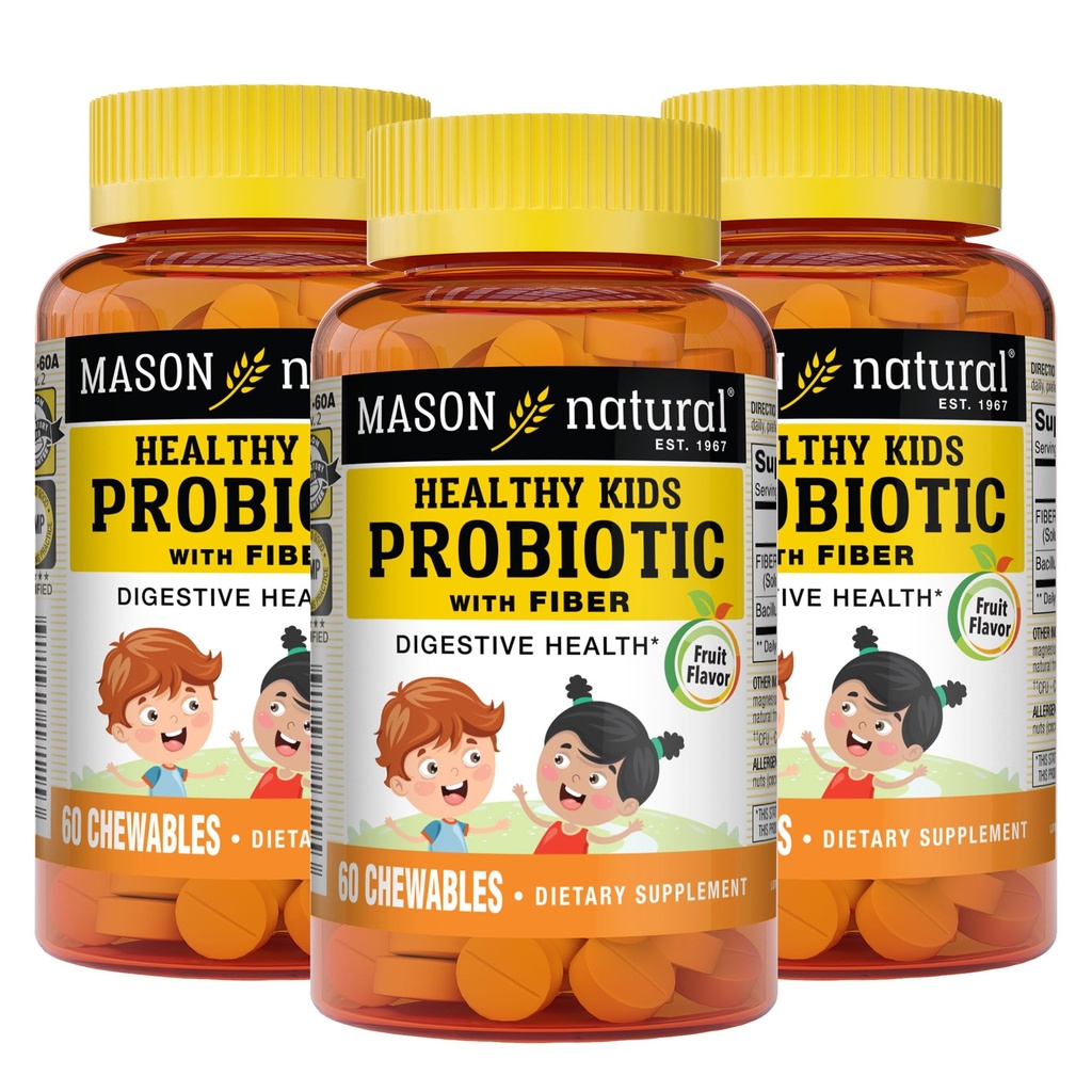 MASON NATURAL Sağlıklı Çocuklar Fiber ile Probiyotik - Sağlıklı Digestive Function, Improv Gut Health, 60 Chewables (Pack of 3)