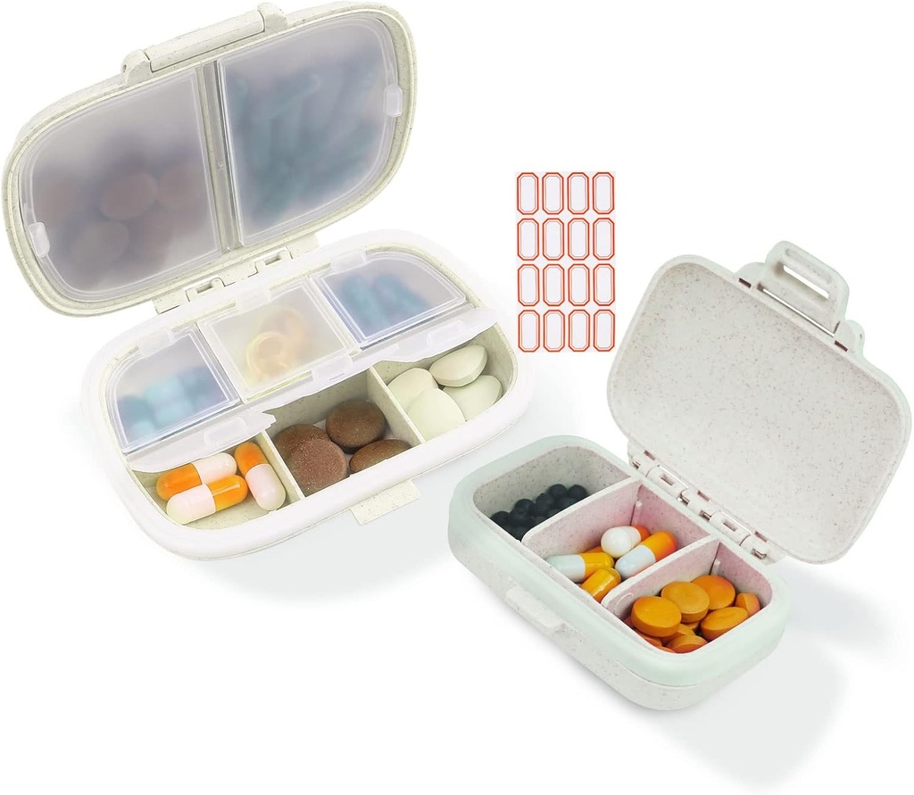 2 Pack Pill Organizer Box - Küçük Pill Akrilik Home Travel Essentials Supplement Sahibi Port Case 8 Karşılaştırma ve 3 Karşılaştırmalı Konteyner Günlük Tıp