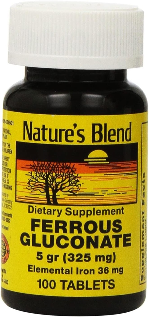 Nature's Blend Ferrous Gluconate Tabletler 324 mg, 100 Count (Pack of 2)