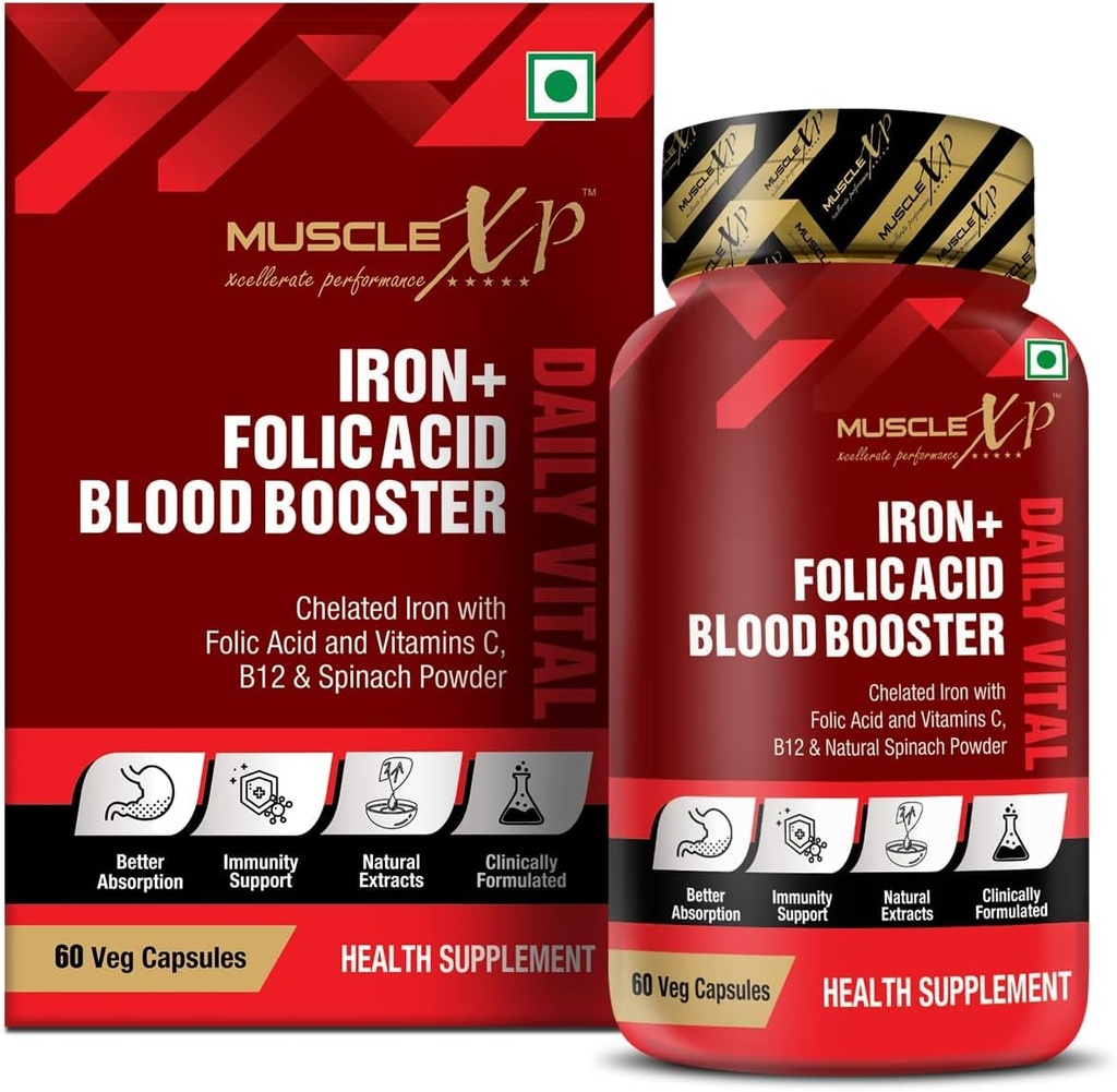 Iron Folic Acid ATM Günlük Vital, Folic Acid & Vitamin C, B12 & Natural Spinach Toz, 60 Veg Capsules